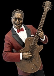 Musik figur med guitar i dynamisk pose – sideperspektiv